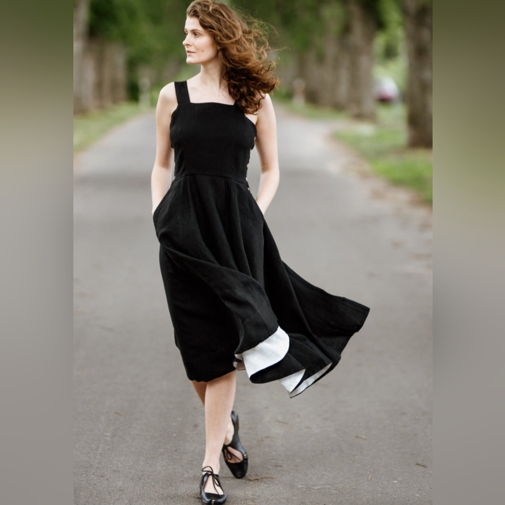 Son de Flor Pinafore Dress in Navy Twill Linen - Picture 8 of 9